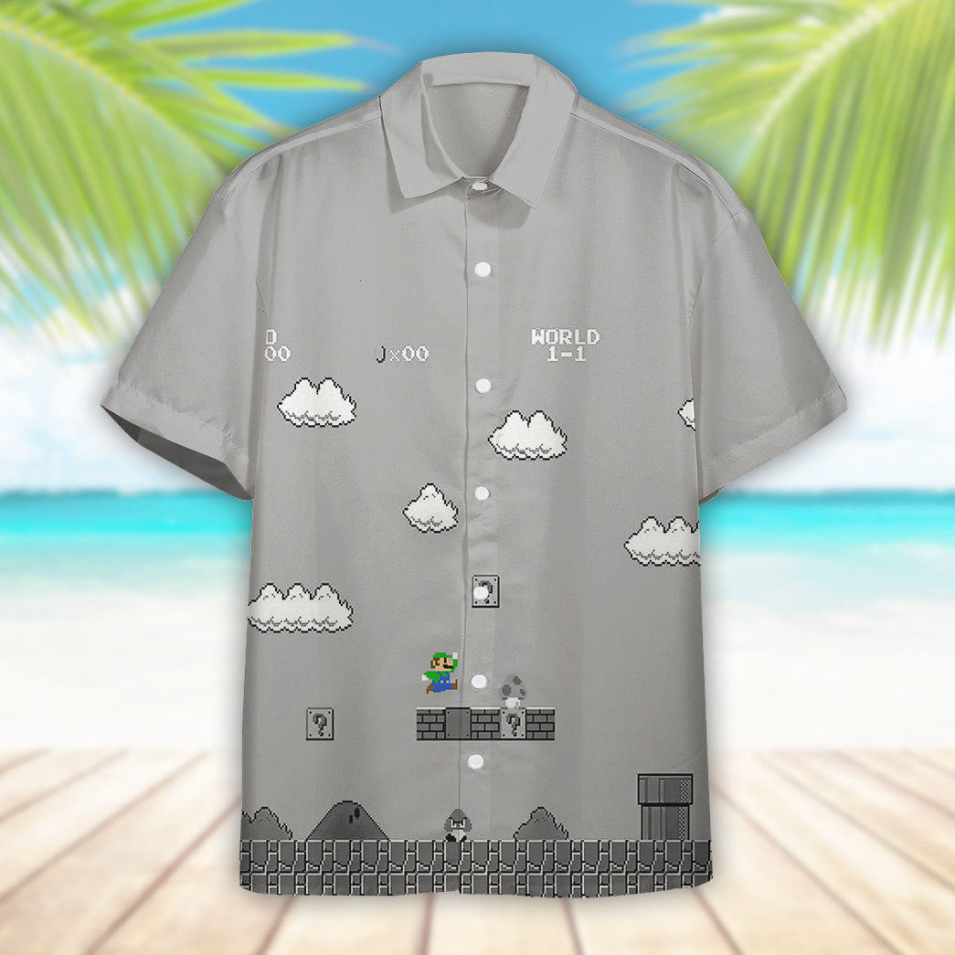 Gray 8Bit Luigi Custom Short Sleeves Shirt 9