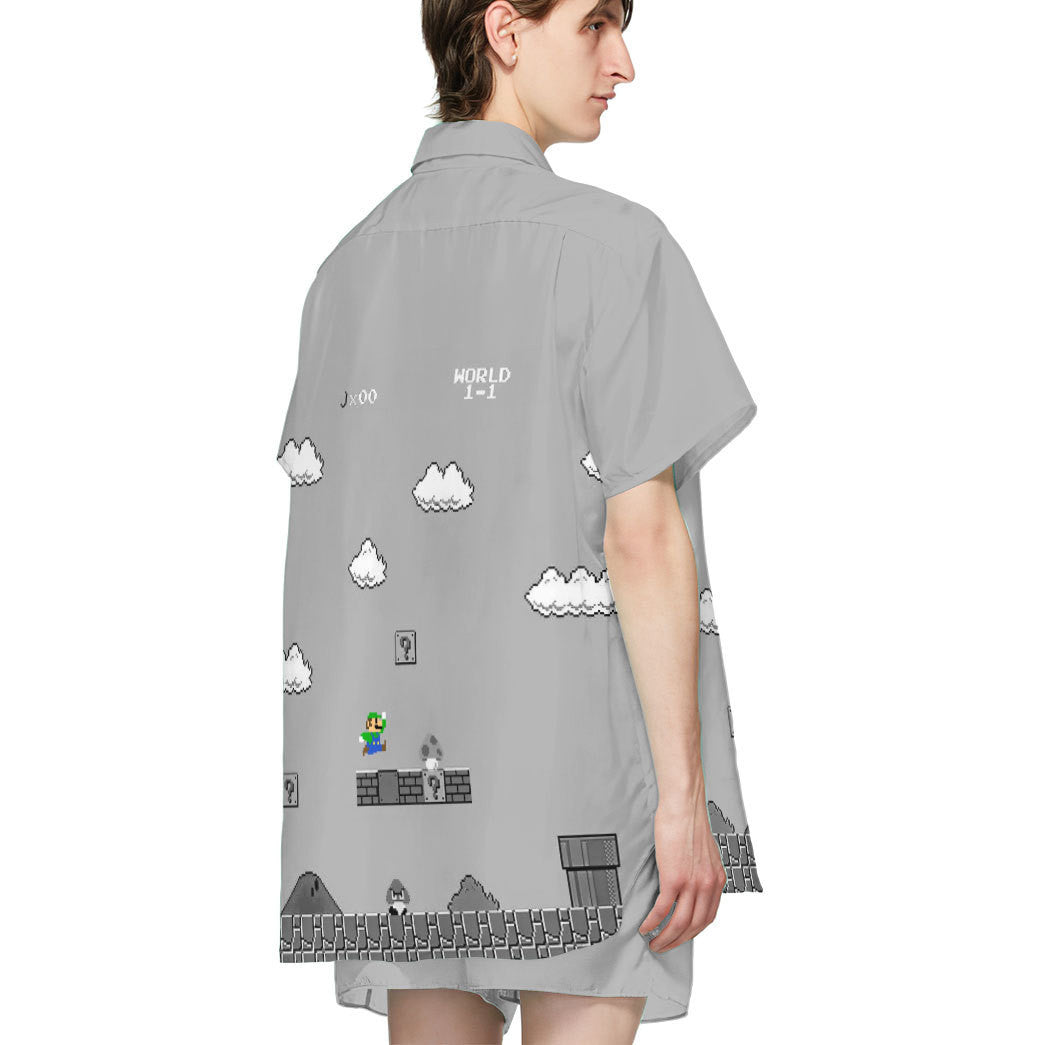 Gray 8Bit Luigi Custom Short Sleeves Shirt 7