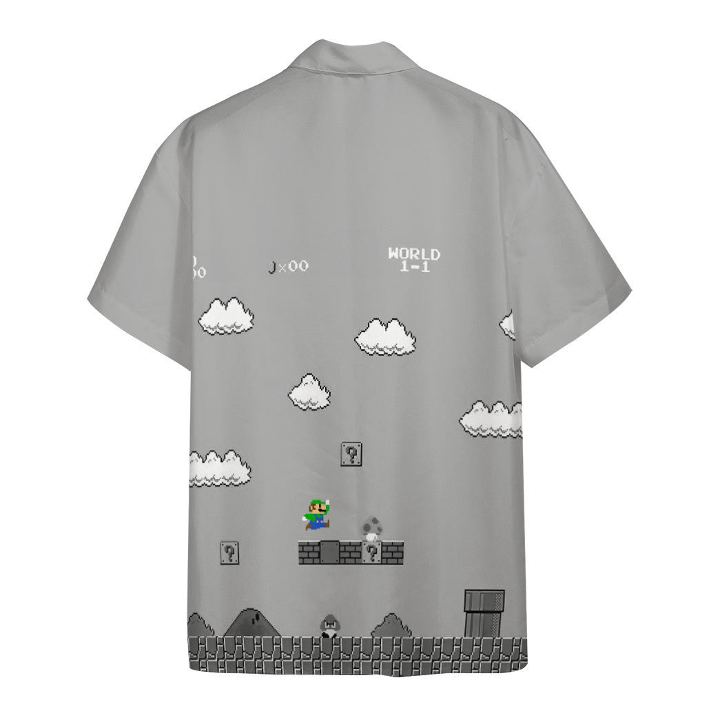 Gray 8Bit Luigi Custom Short Sleeves Shirt 1