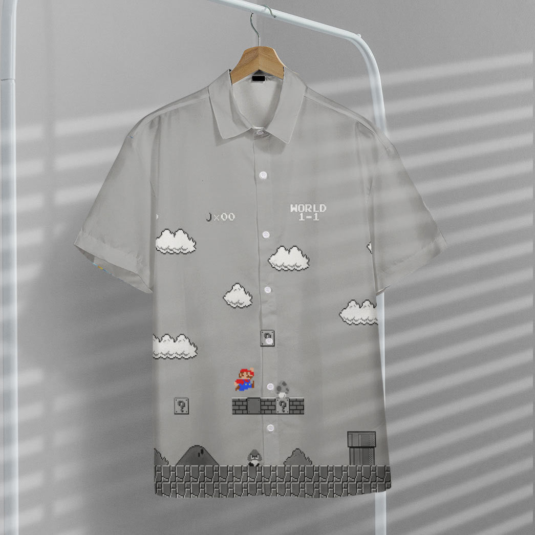 Gray 8Bit Mario Custom Short Sleeves Shirt 11