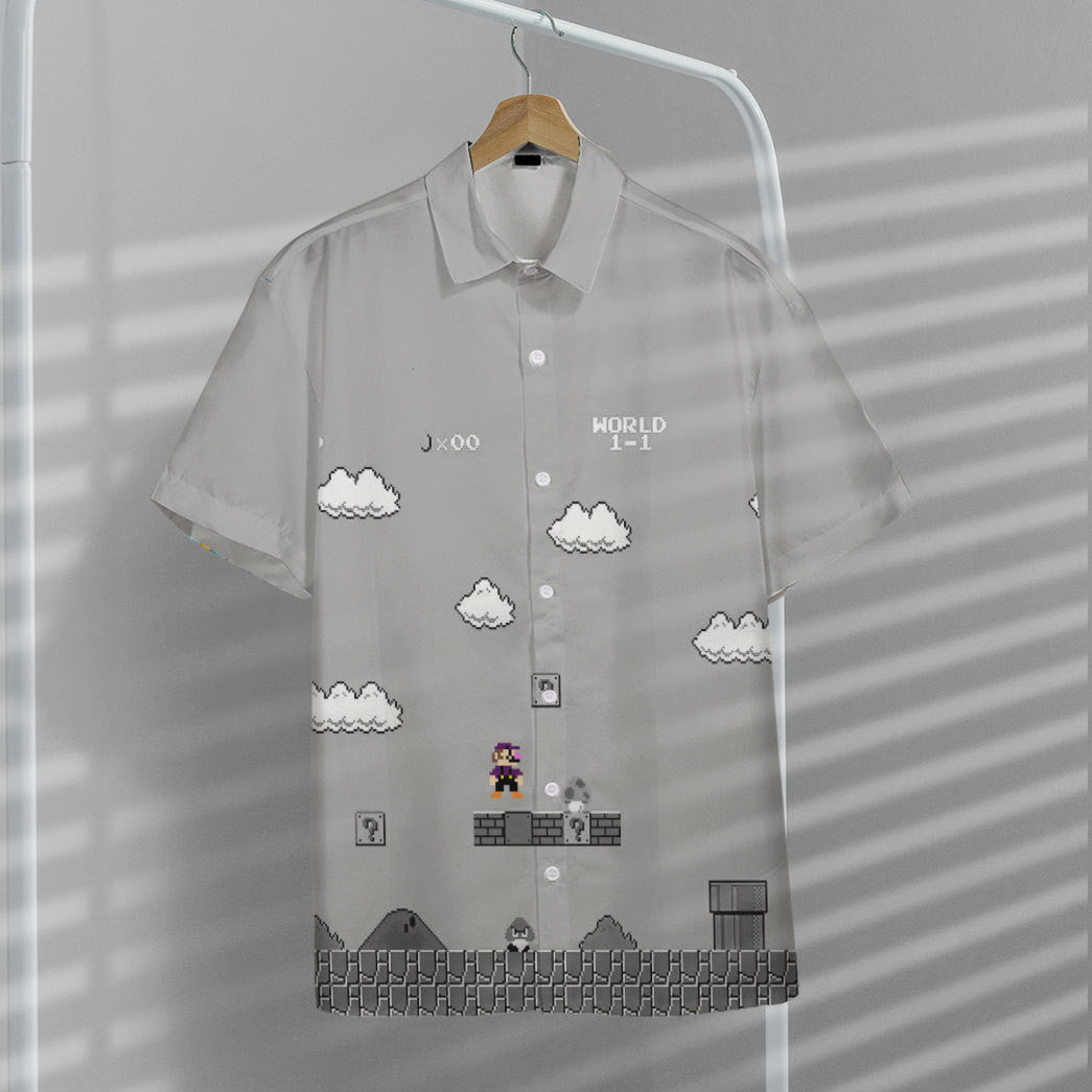 Gray 8Bit Waluigi Custom Short Sleeves Shirt 11