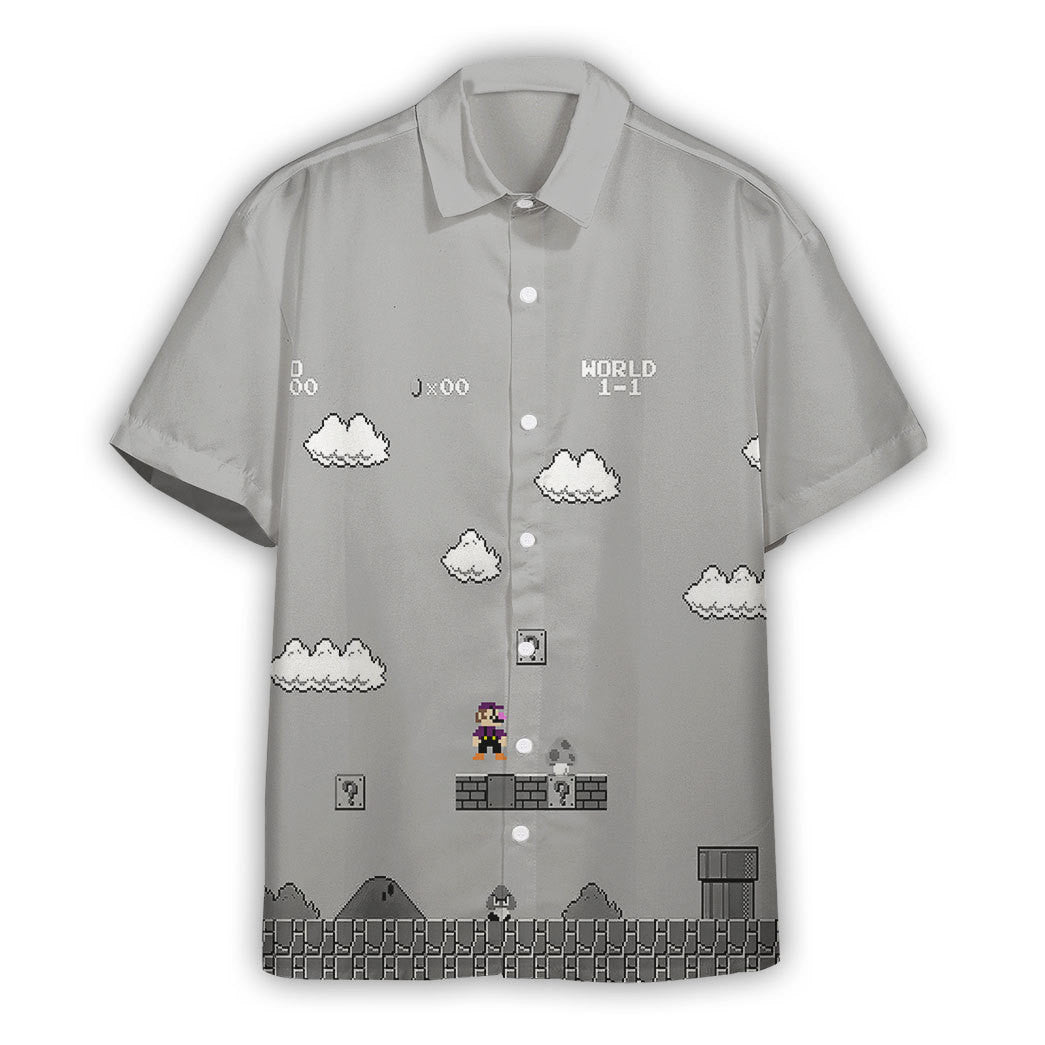 Gray 8Bit Waluigi Custom Short Sleeves Shirt