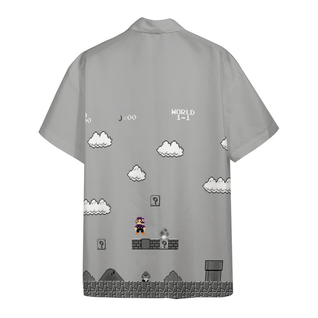 Gray 8Bit Waluigi Custom Short Sleeves Shirt 1