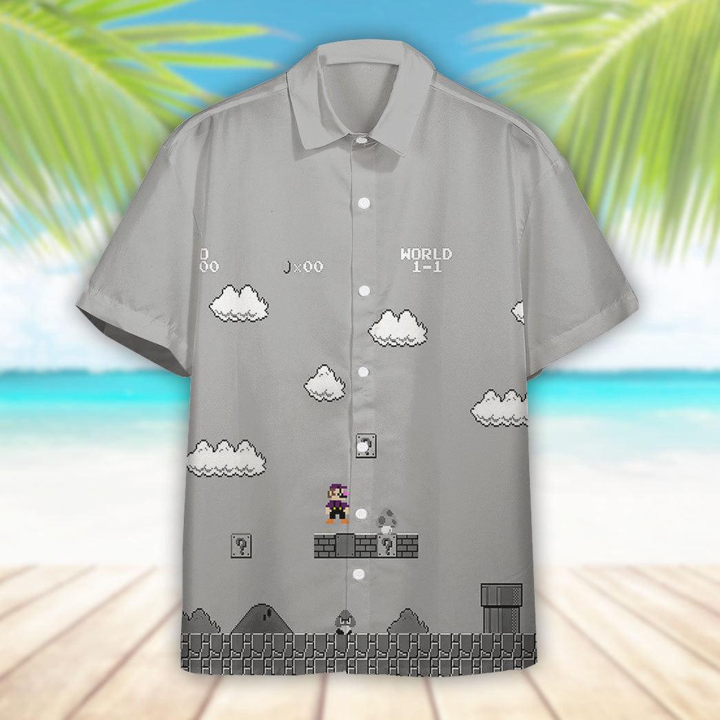 Gray 8Bit Waluigi Custom Short Sleeves Shirt 9