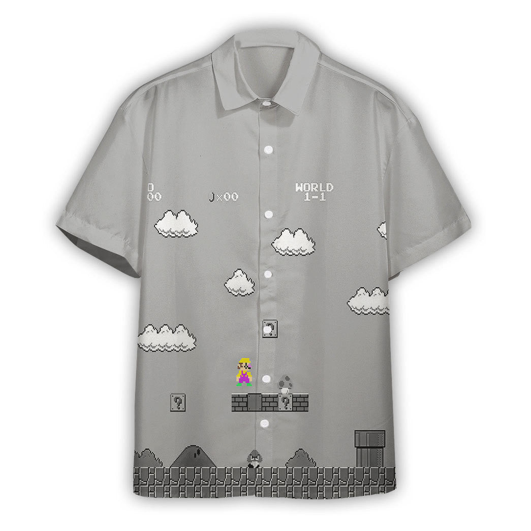 Gray 8Bit Wario Custom Short Sleeves Shirt