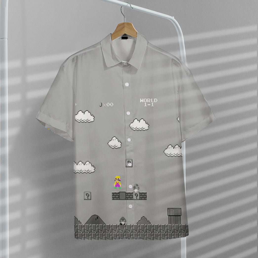 Gray 8Bit Wario Custom Short Sleeves Shirt