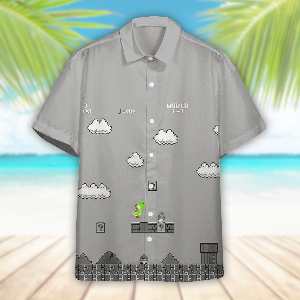 Gray 8Bit Yoshi Custom Short Sleeves Shirt 9