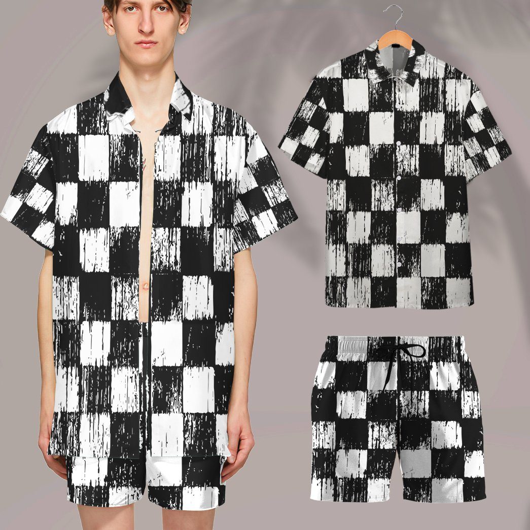 Grunge Chess Board Custom Hawaii Shirt 7