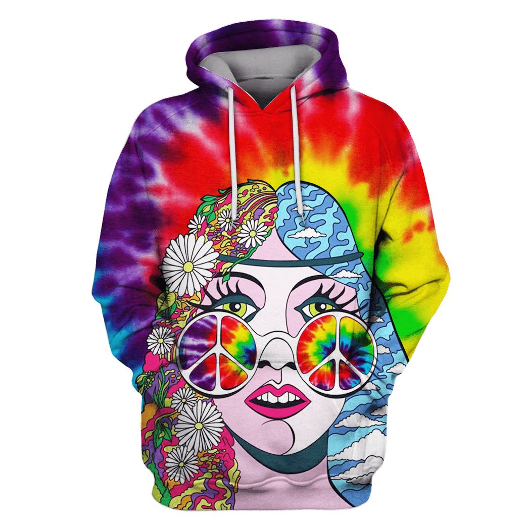 Hippie Beautiful Woman with colored glasses Custom T-shirt – Hoodies Apparel