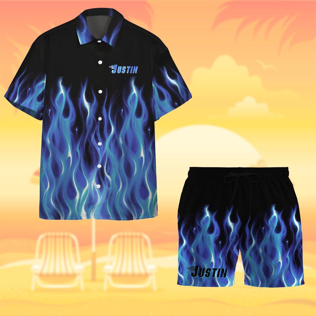 Hot Rod Blue Flame Bowling Custom Name Hawaii Shirt 11