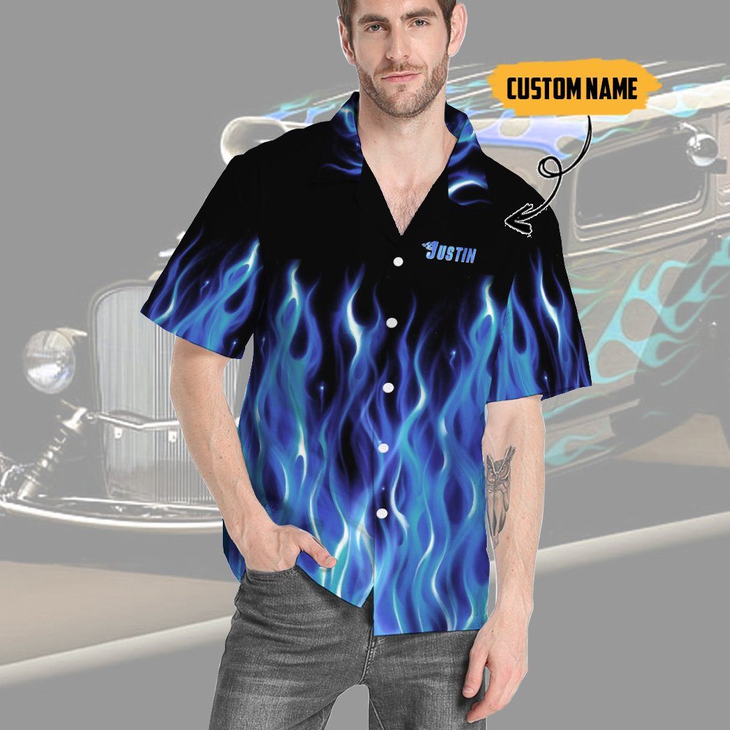 Hot Rod Blue Flame Bowling Custom Name Hawaii Shirt 13