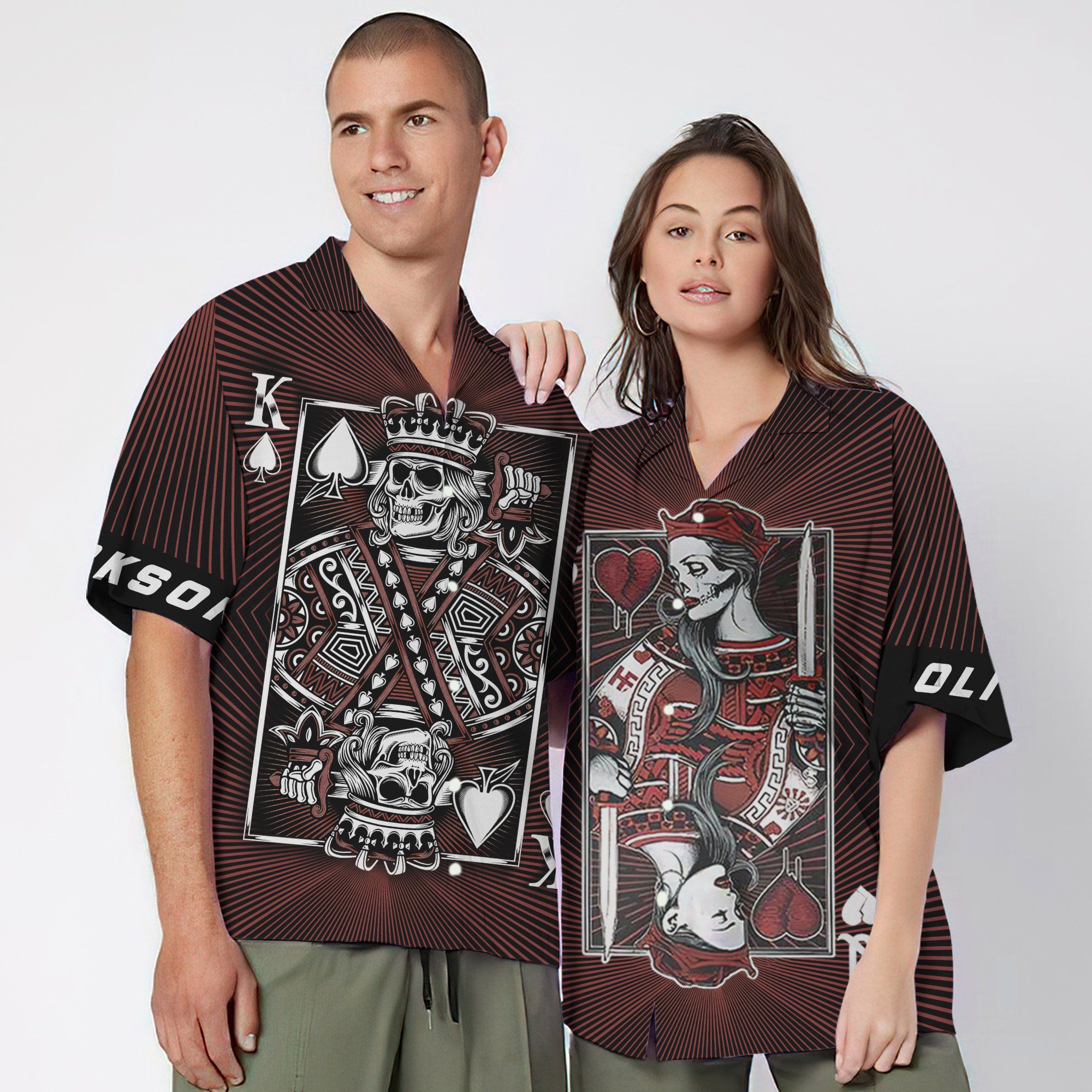 King Skull Heart Couple Custom nAME Short Sleeve Shirt 11