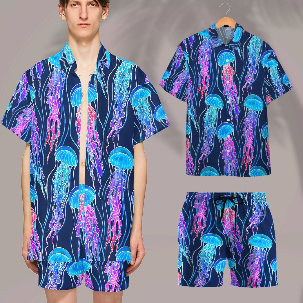 Luminescent Rainbow Jellyfish Gum Custom Hawaii Shirt 13