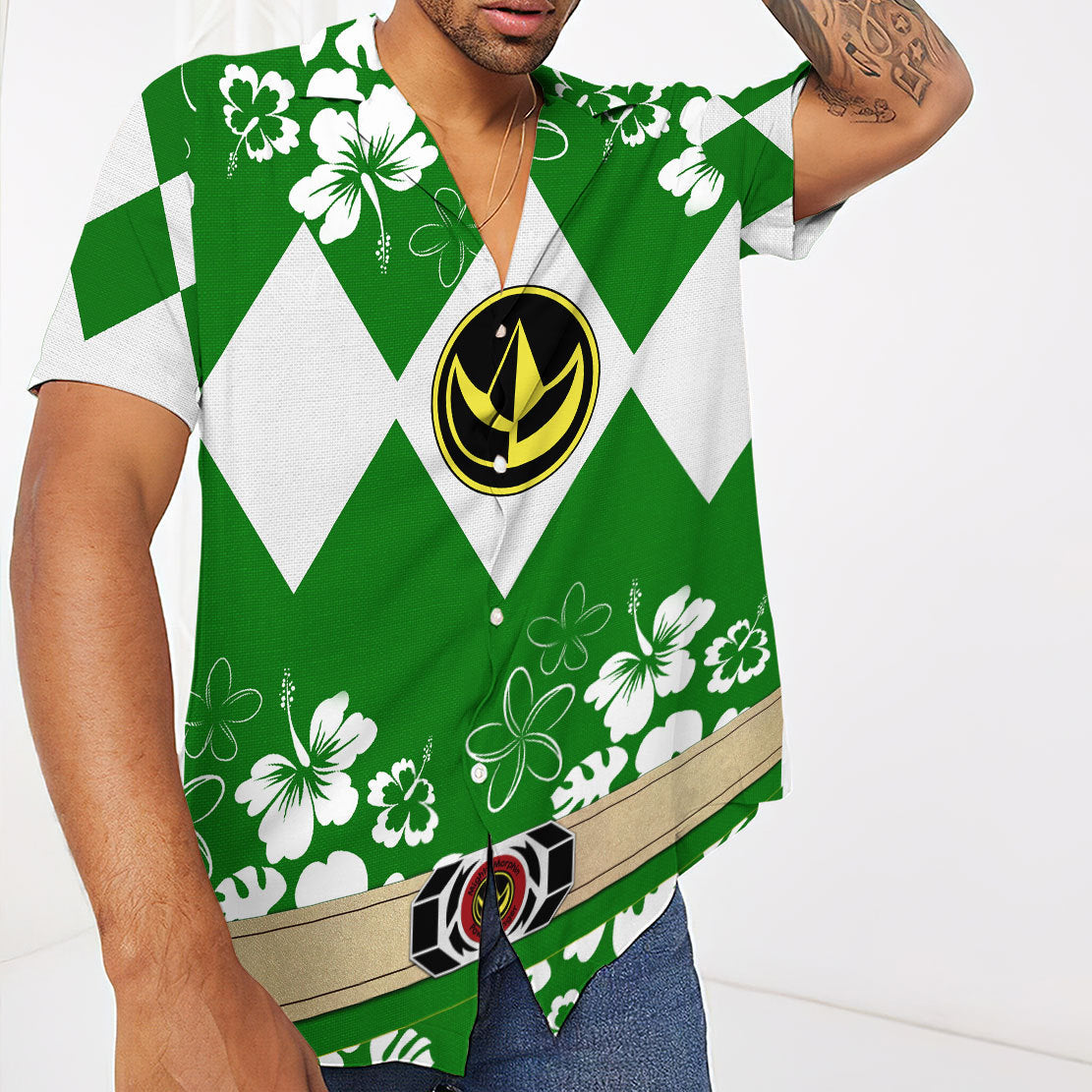 Mighty Morphin Power Ranger Green Hawaii Shirt