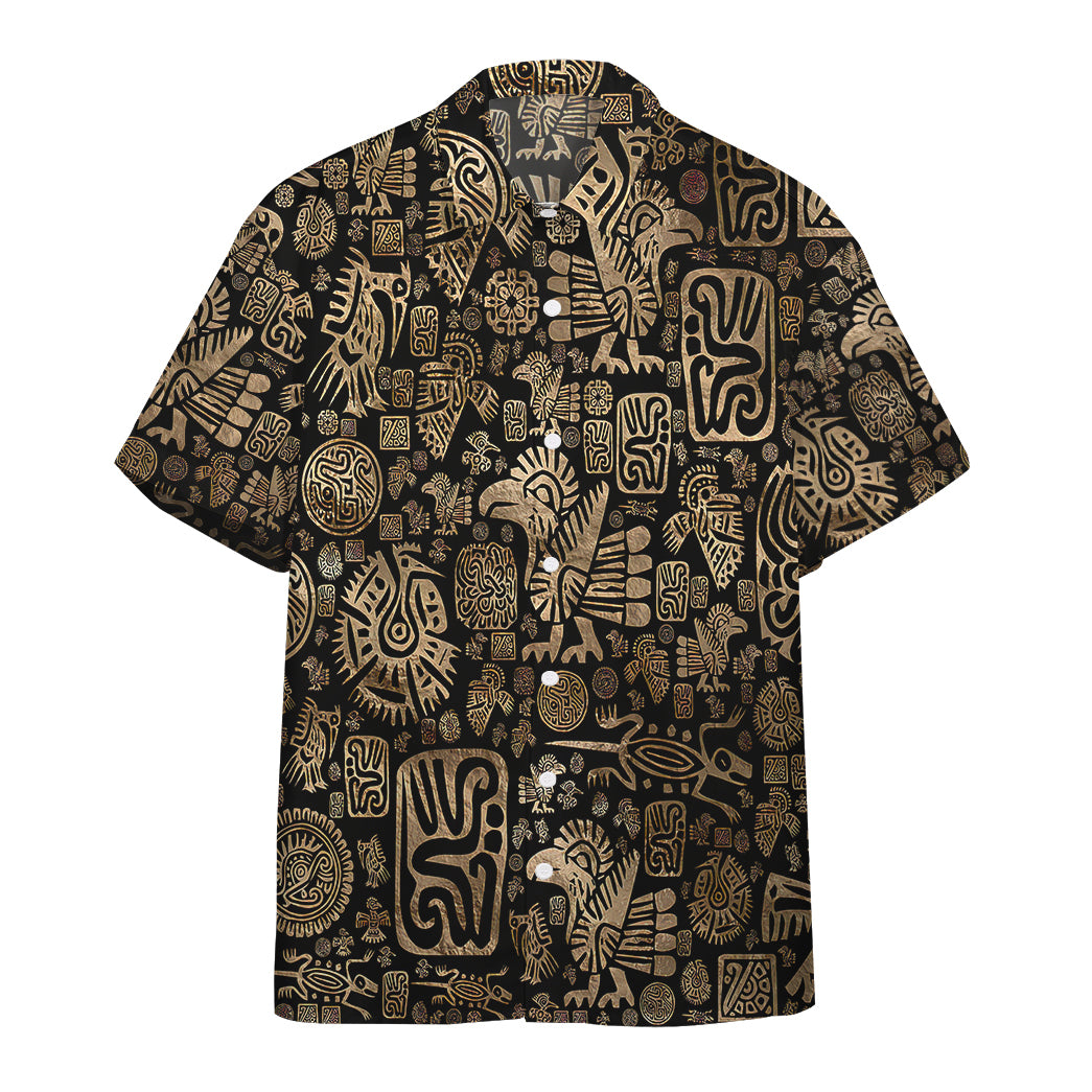Native American Ornaments Black And Gold Hawaii Shirt