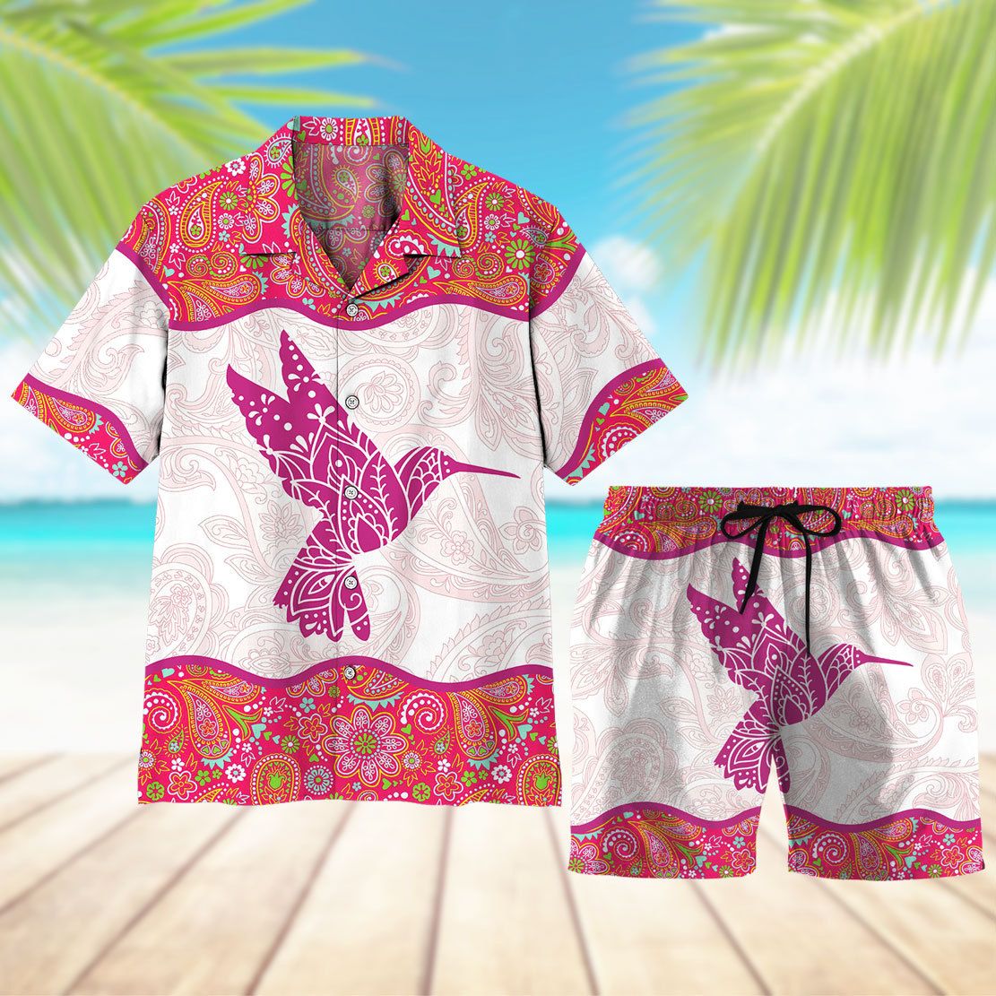 Pink Paisley Hummingbird Hawaii Shirt 7