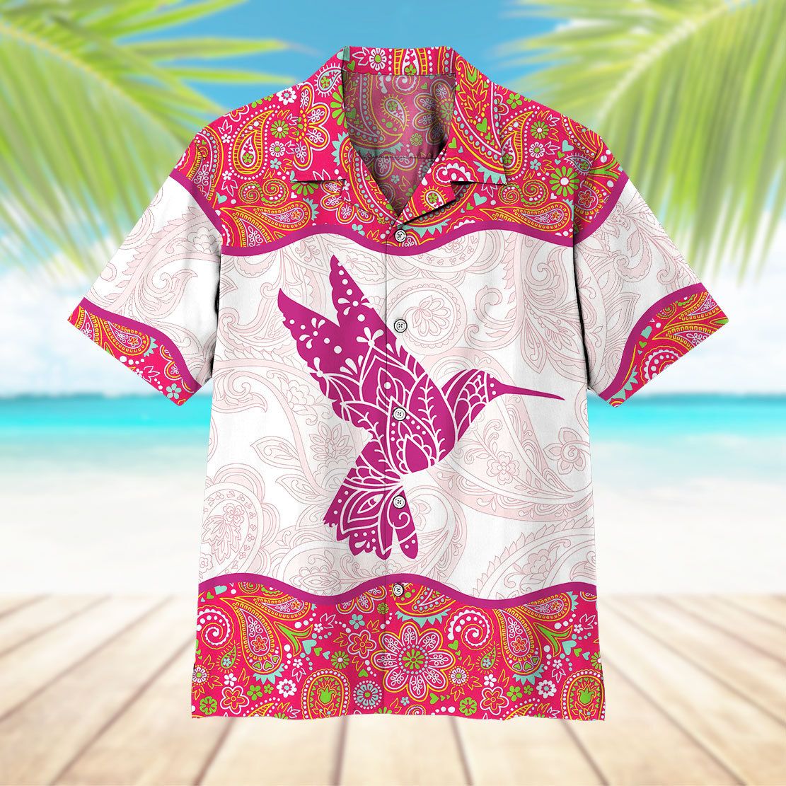 Pink Paisley Hummingbird Hawaii Shirt 9