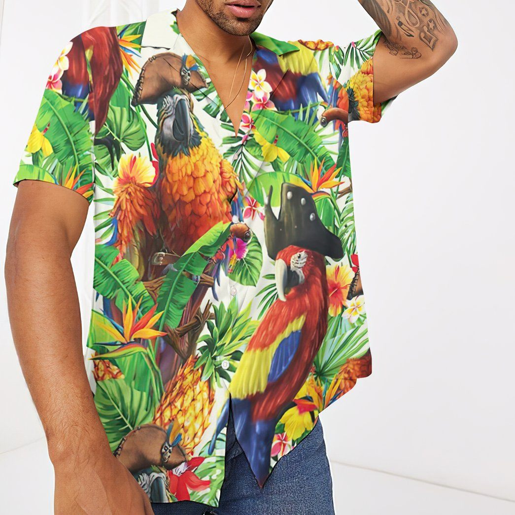 Pirate Parrot In The Jungle Custom Short Sleeve Shirt 5