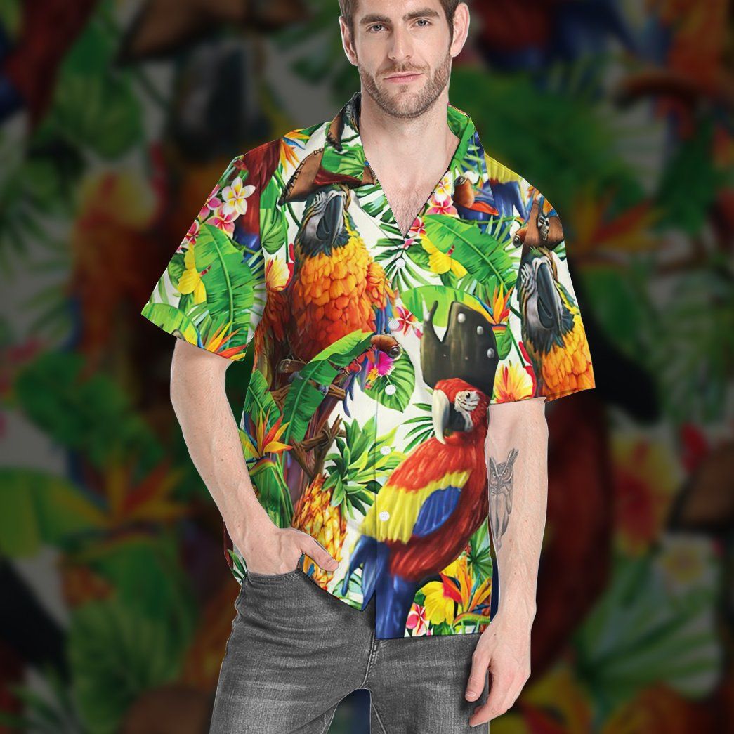 Pirate Parrot In The Jungle Custom Short Sleeve Shirt 11