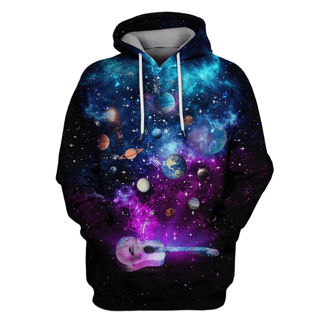 Playing guitar in the space with many planets Custom T-shirt – Hoodies Apparel