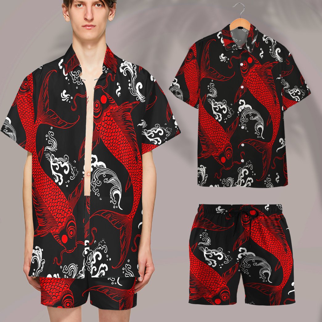 Red Koi Fish Custom Hawaii Shirt 11