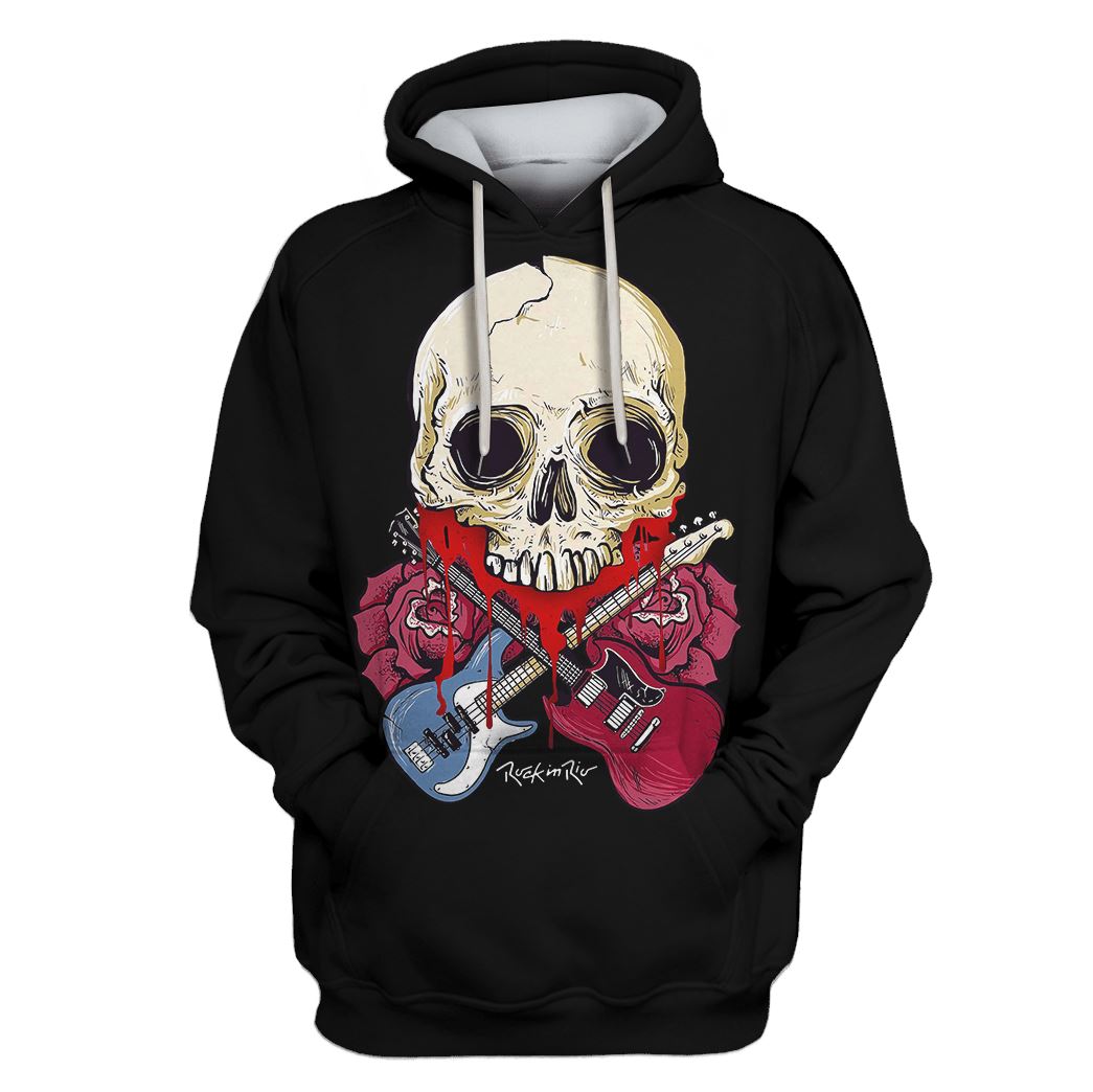 Rock And Roll Skull Guitar Custom T-shirt – Hoodies Apparel