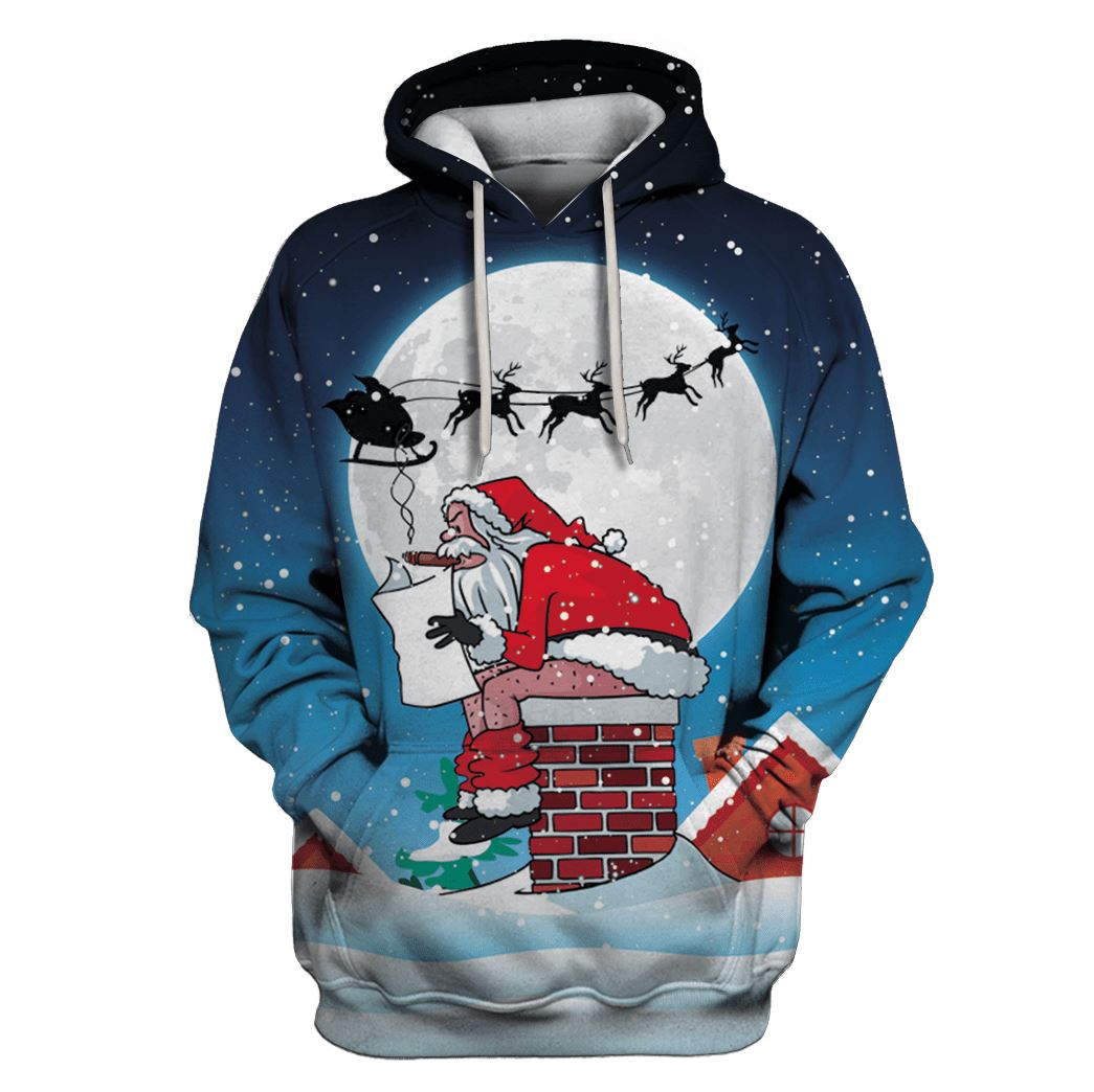 Santa Claus Sitting On Christmas Chimney Custom T-shirt – Hoodies Apparel