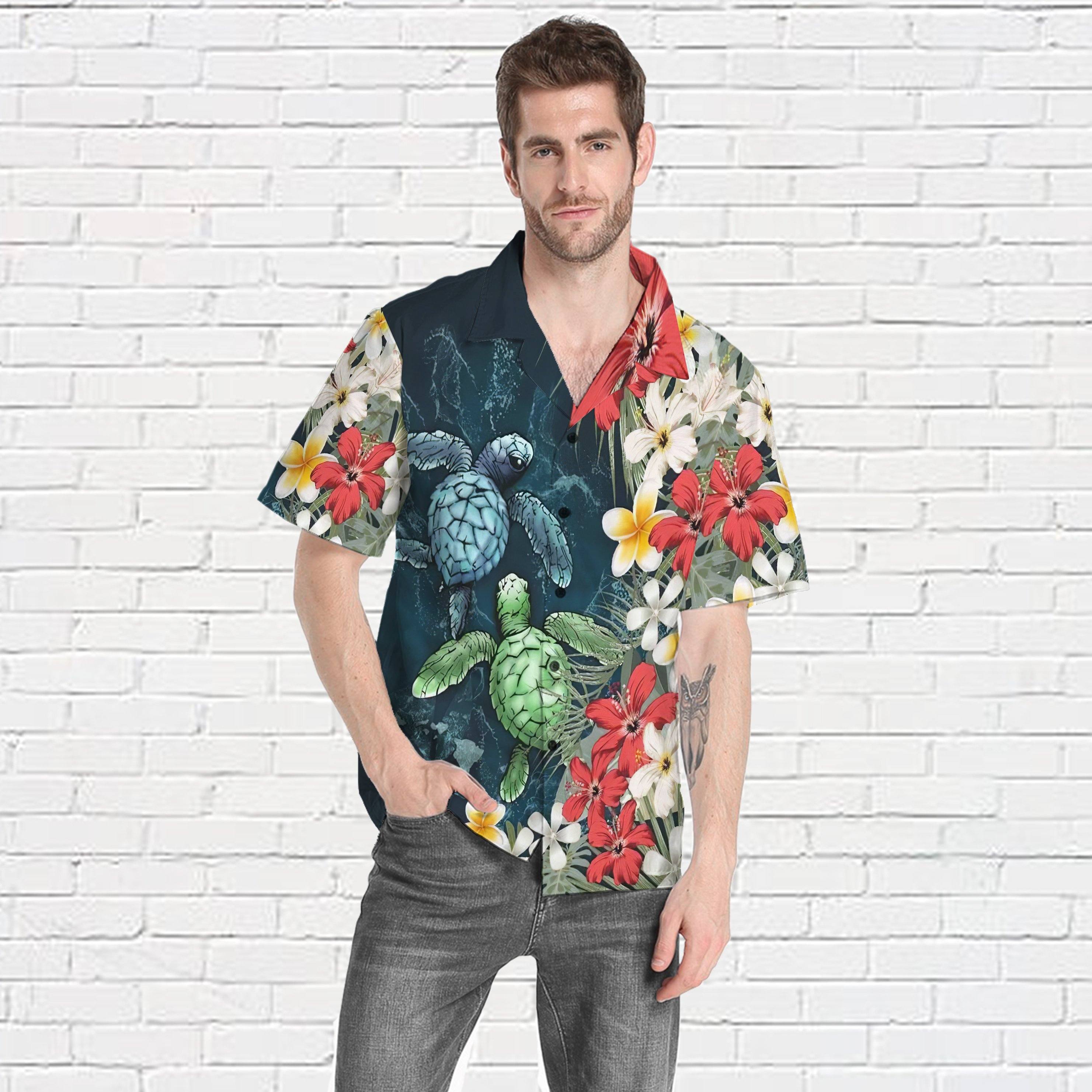 Sea Turtle Tropical Hibiscus And Plumeria Custom Short Sleeve Shirt 7