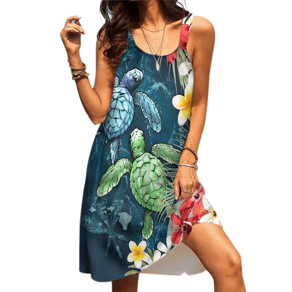 Sea Turtle Tropical Hibiscus And Plumeria Custom Short Sleeve Shirt 11