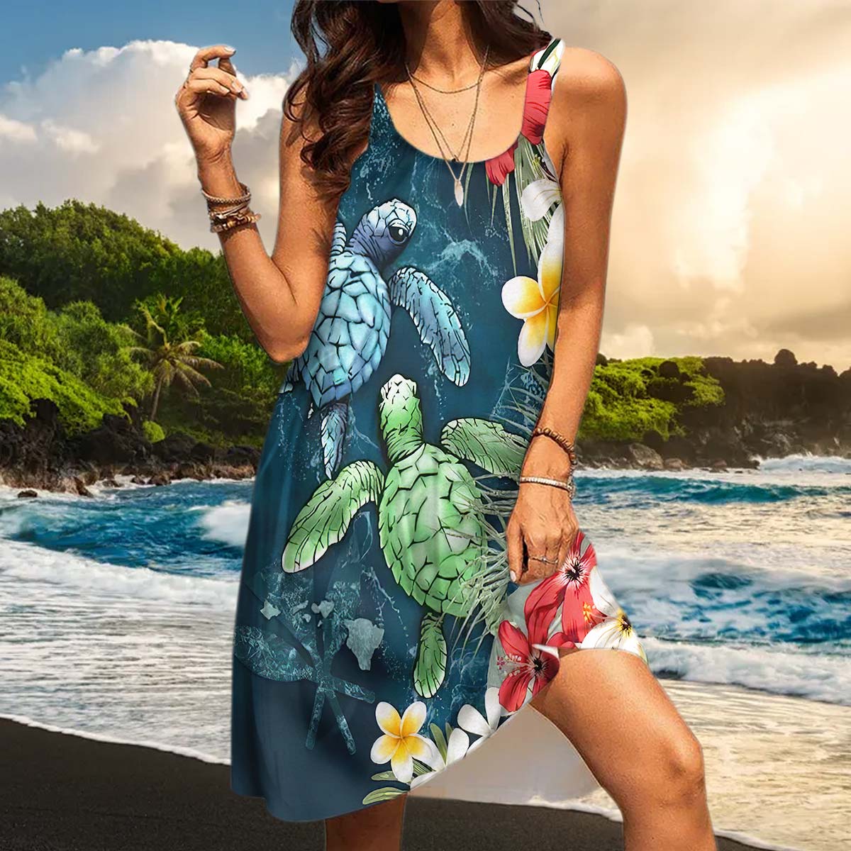 Sea Turtle Tropical Hibiscus And Plumeria Custom Short Sleeve Shirt