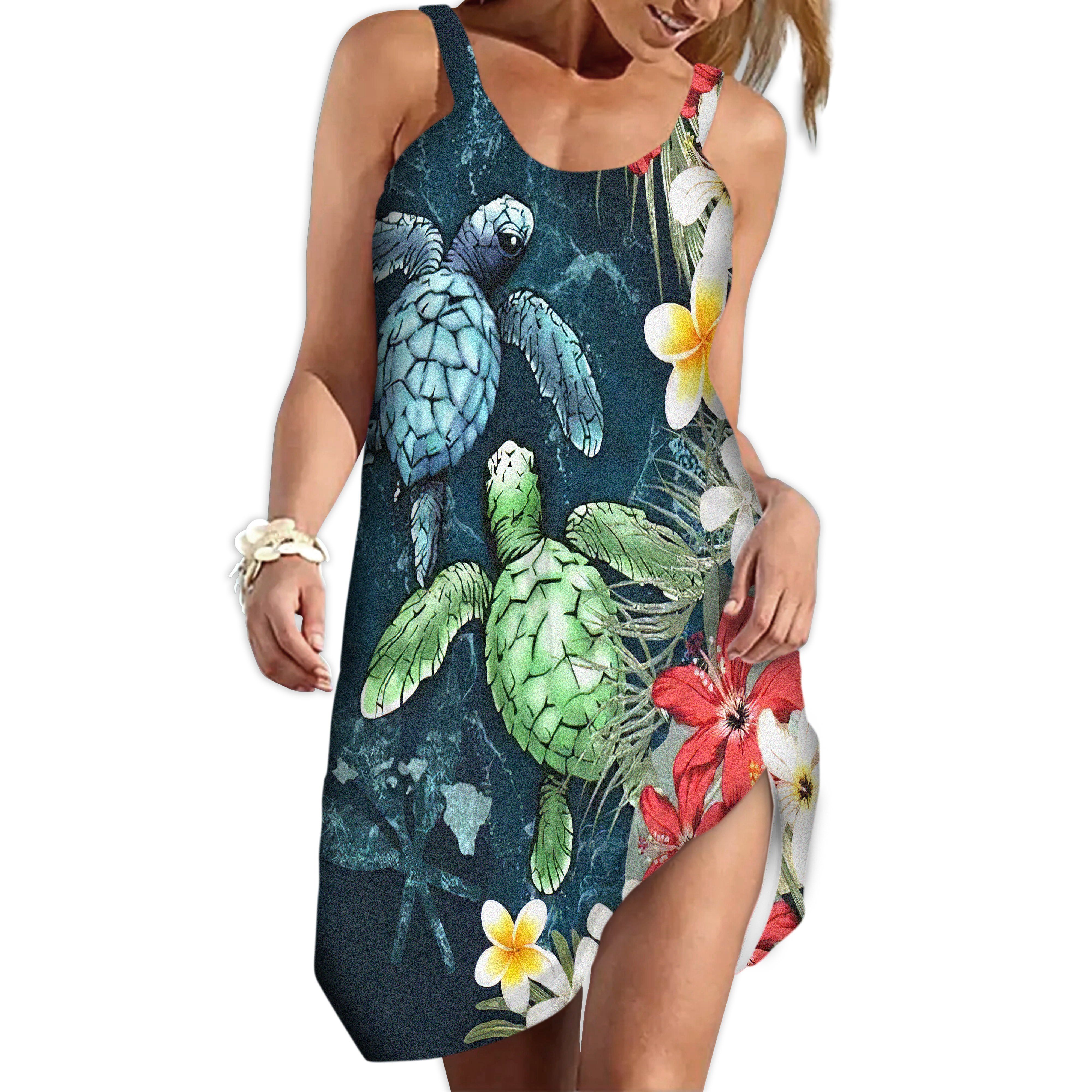 Sea Turtle Tropical Hibiscus And Plumeria Custom Short Sleeve Shirt