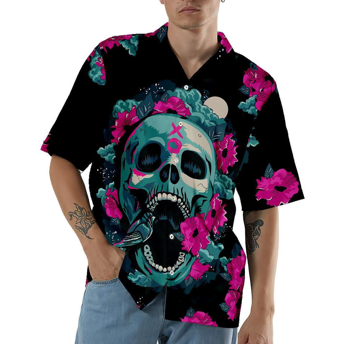 Skull And Flower Hawaii Shirt