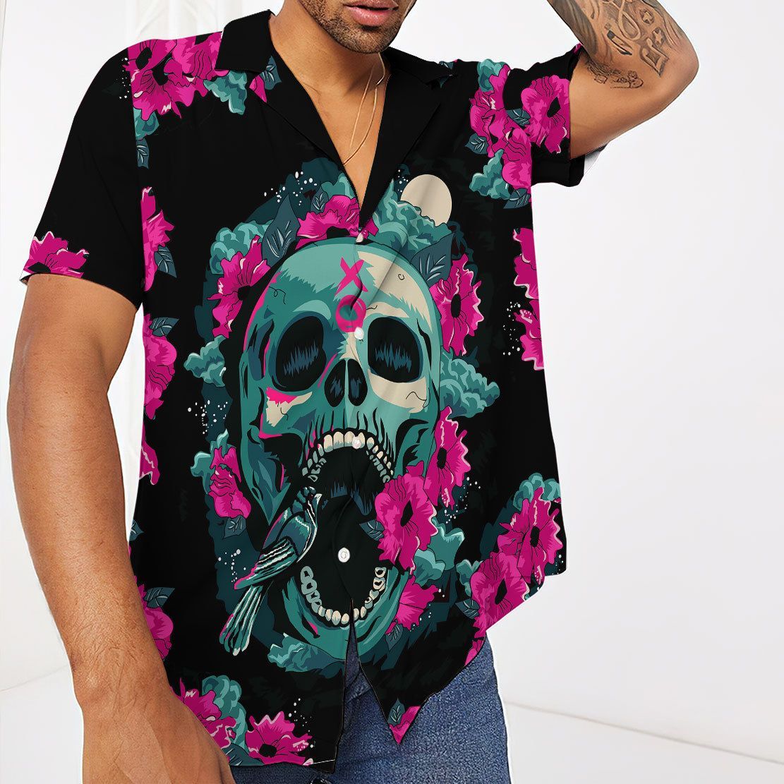 Skull And Flower Hawaii Shirt