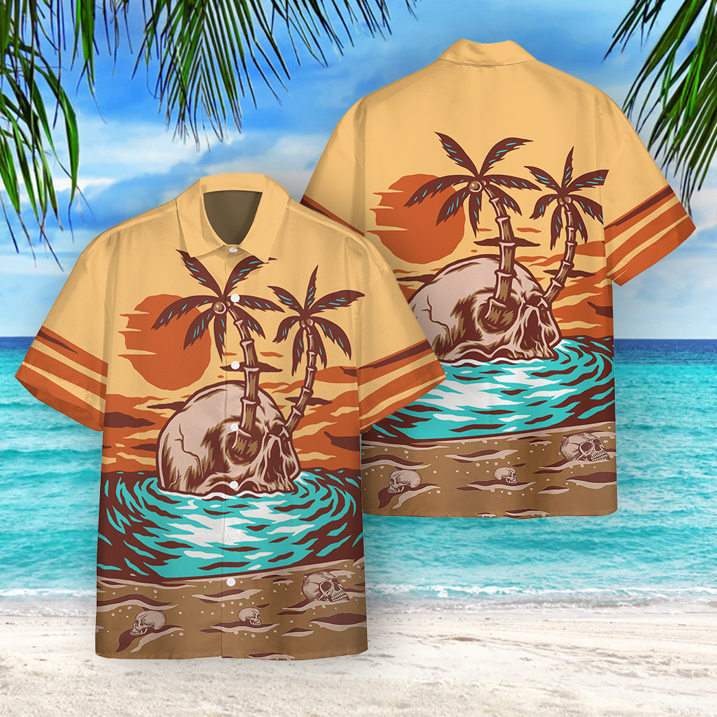 Skull Summer Beach Sunset Custom Hawaii Shirt 7