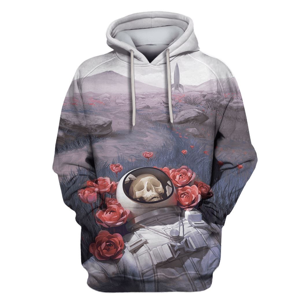 Skullcap Astronaut And Red Flowers Custom T-shirt – Hoodies Apparel