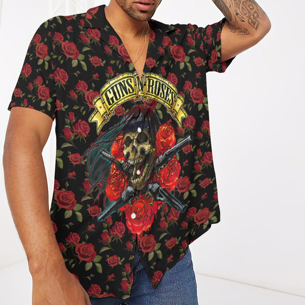 Skulls With Guns And Roses Custom Hawaii Shirt