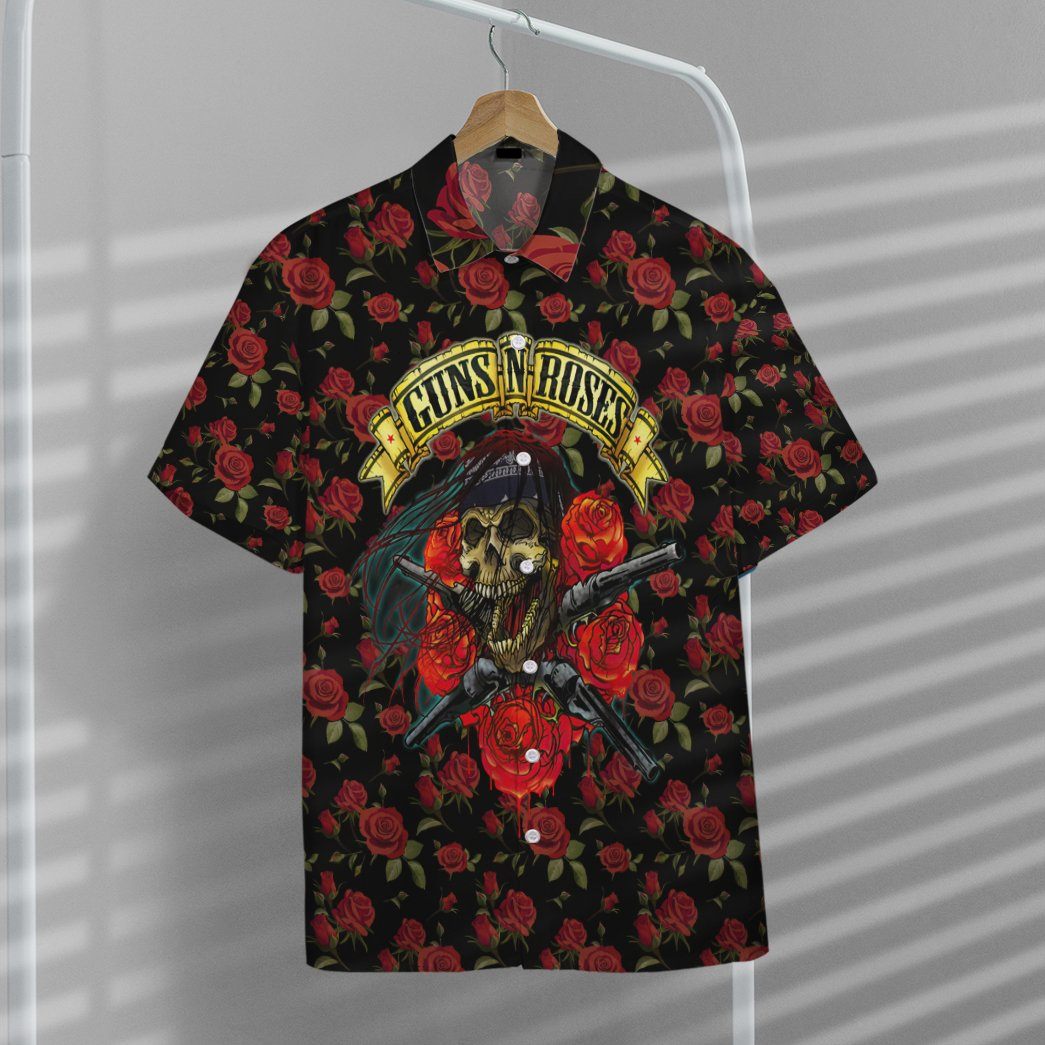Skulls With Guns And Roses Custom Hawaii Shirt 7