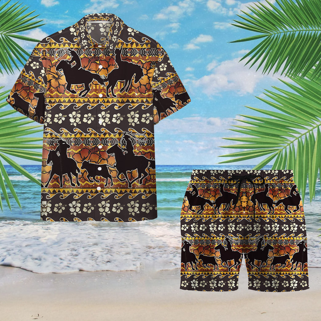 Team Roping Flower Hawaiian Pattern Custom Hawaii Shirt 25