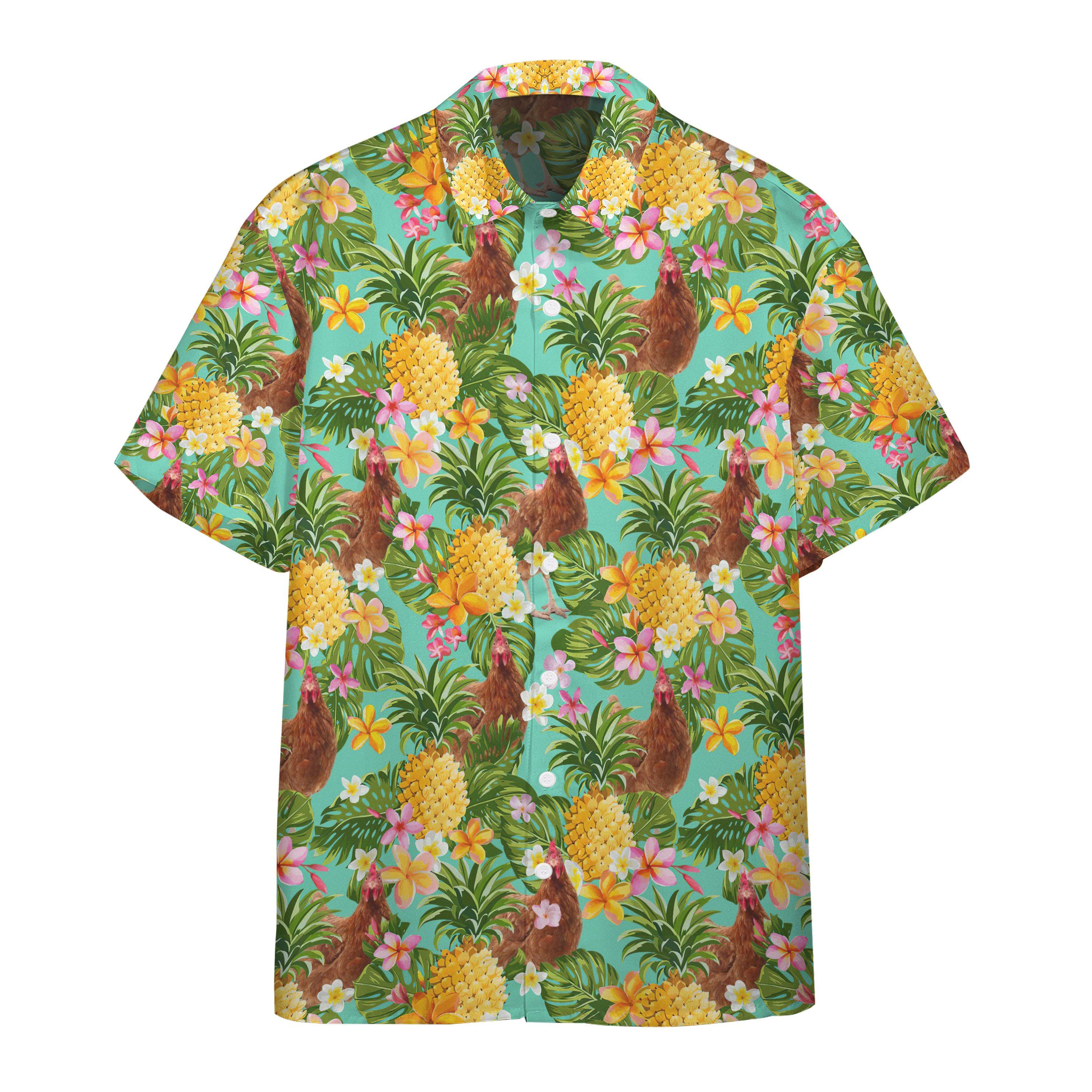 Tropical Chicken Pineapple Custom Short Sleeve Shirts 17