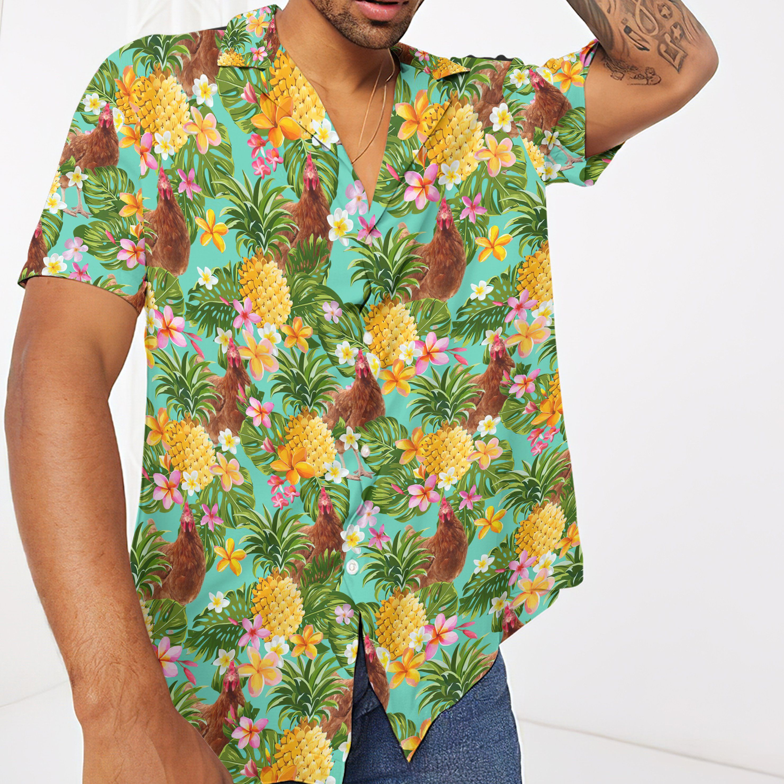 Tropical Chicken Pineapple Custom Short Sleeve Shirts