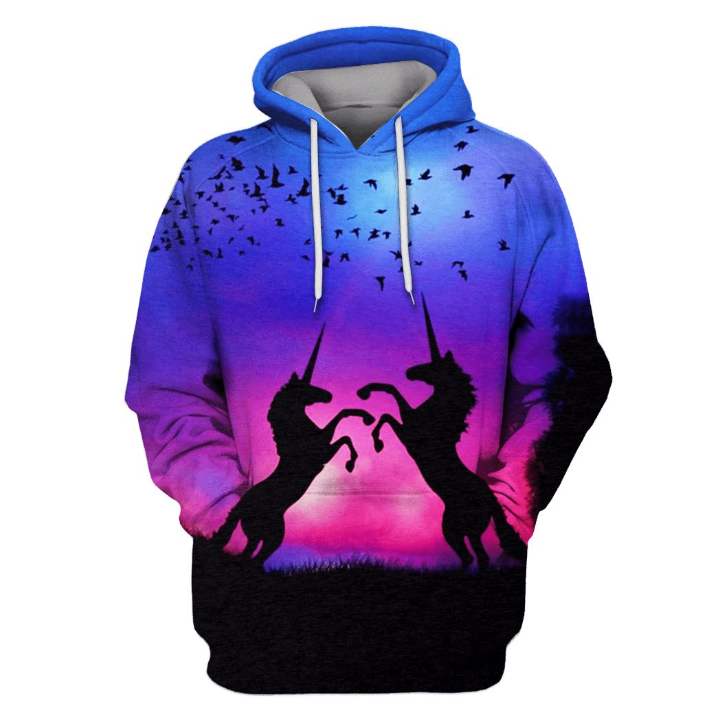 Two Unicorns in sunset Custom T-shirt – Hoodies Apparel