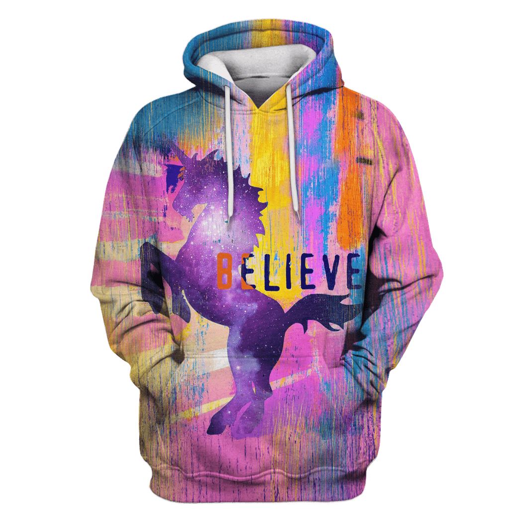 Unicorn in the galaxy background v2 Custom T-shirt – Hoodies Apparel