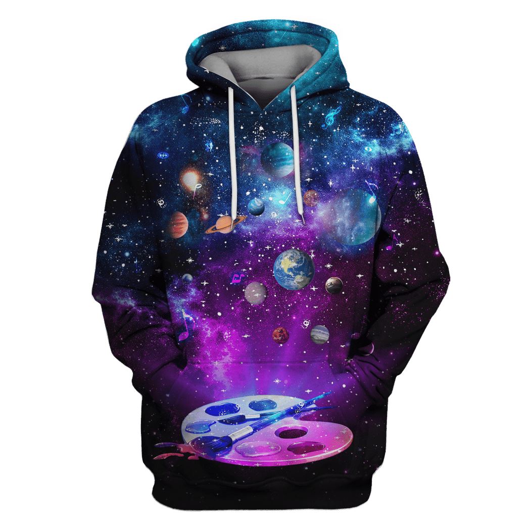 Watercolor brush in the space with many planets Custom T-shirt - Hoodies Apparel 1