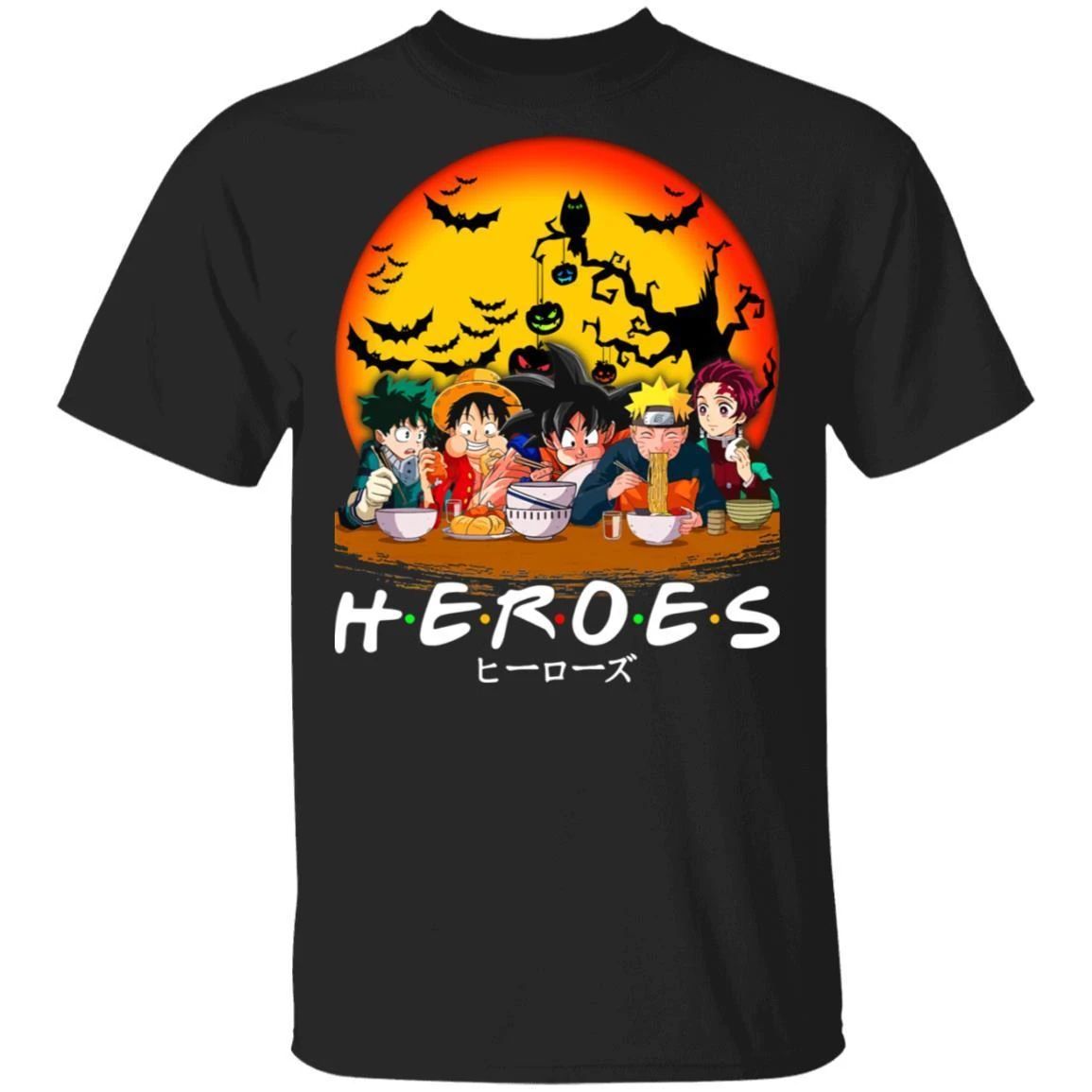 Anime Heroes Halloween Shirt Anime Characters Eating Tee