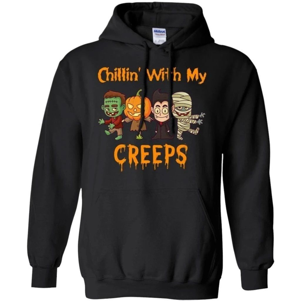 Chillin With My Creeps Frankenstein Costume Dracula Mummy Halloween Hoodie