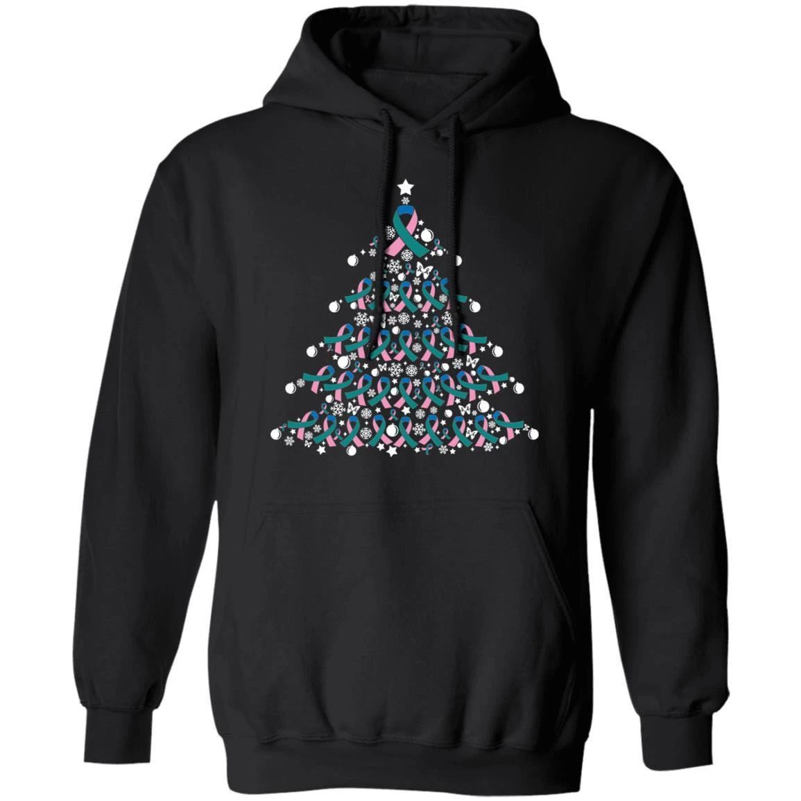 Christmas Hoodie Thyroid Cancer Awareness Xmas Tree Hoodie