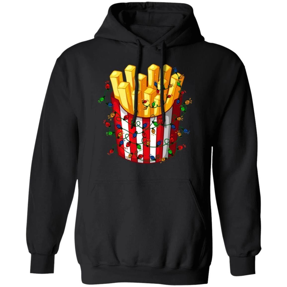 French Fries Decorated In Christmas Lights Hoodie Funny Xmas Food Hoodie