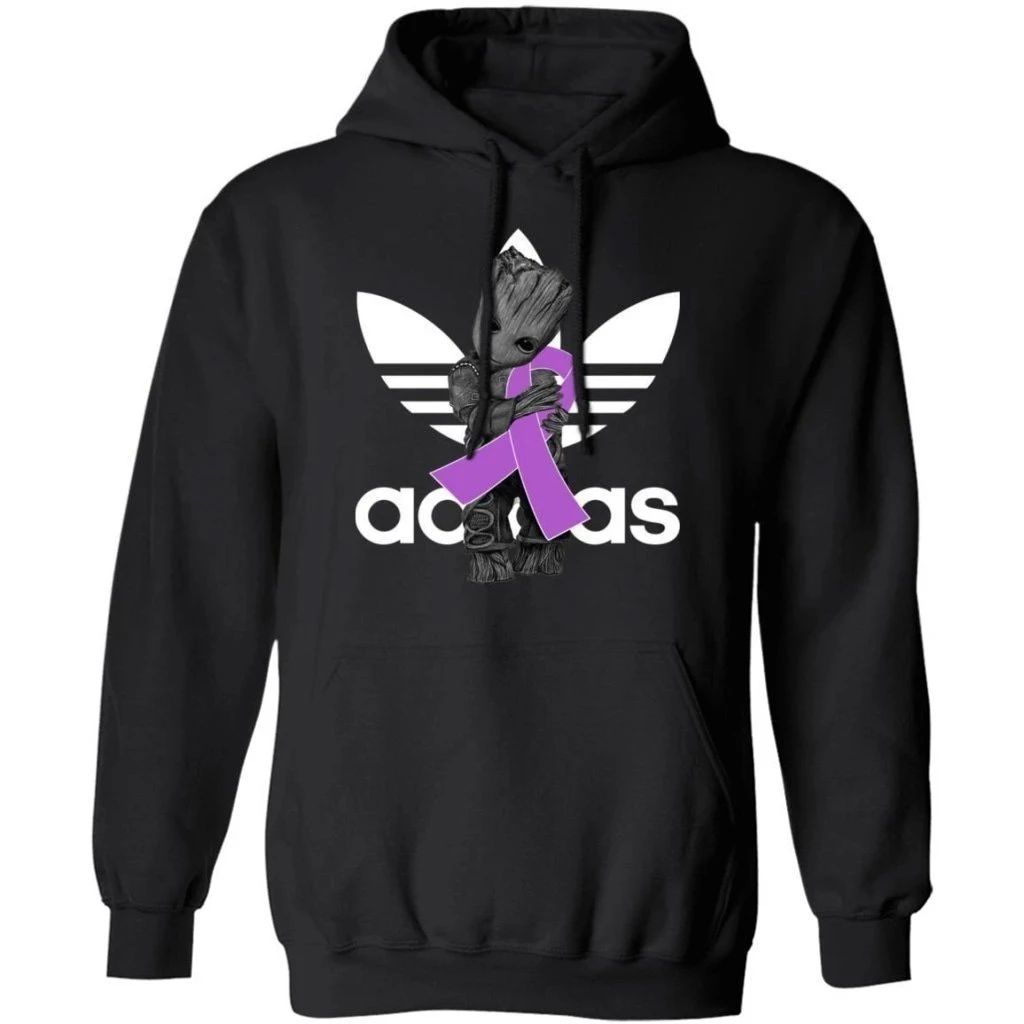 Groot Hugging Light Purple Ribbon Testicular Cancer Awareness Hoodie For Cancer Warrior