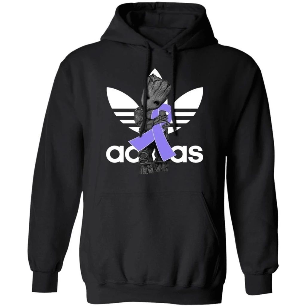 Groot Hugging Periwrinkle Blue Ribbon Stomach Cancer Awareness Hoodie For Cancer Warrior