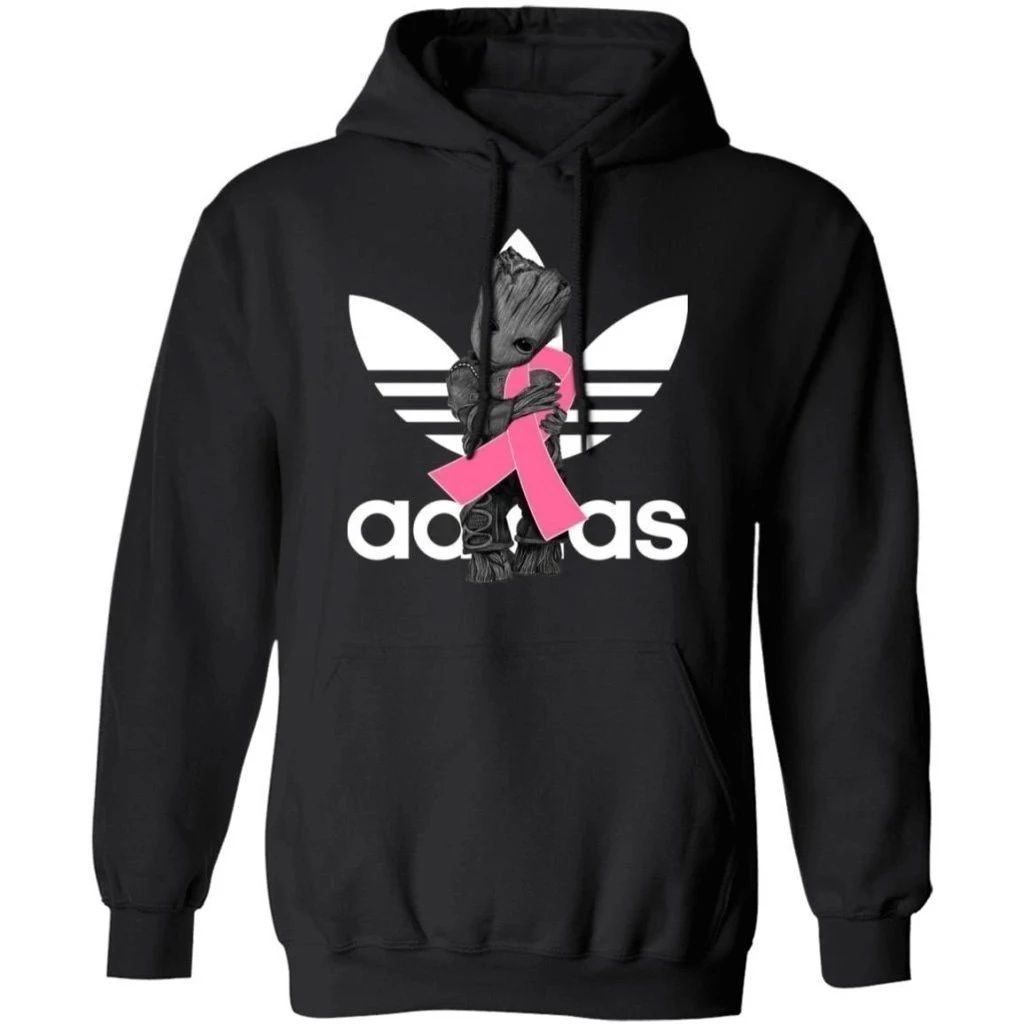 Groot Hugging Pink Ribbon Breast Cancer Awareness Hoodie For Cancer Warrior